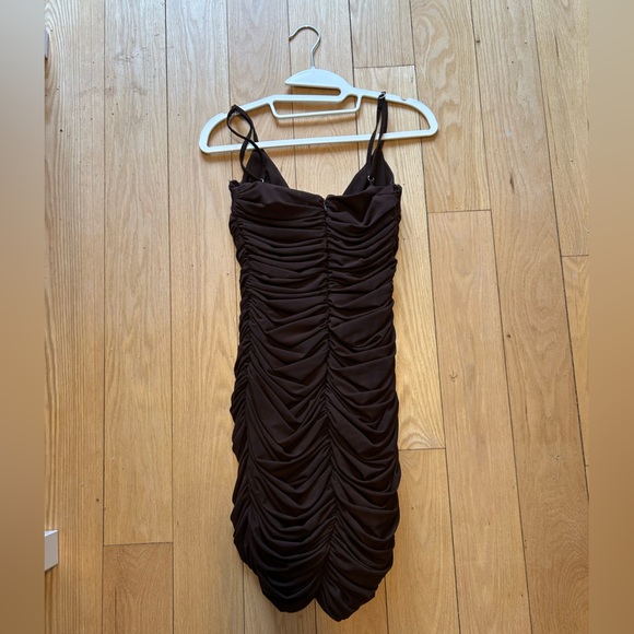 House of CB/Mistress Rocks Spotlight Cocoa Plunge Mesh Dress - Picture 4 of 5